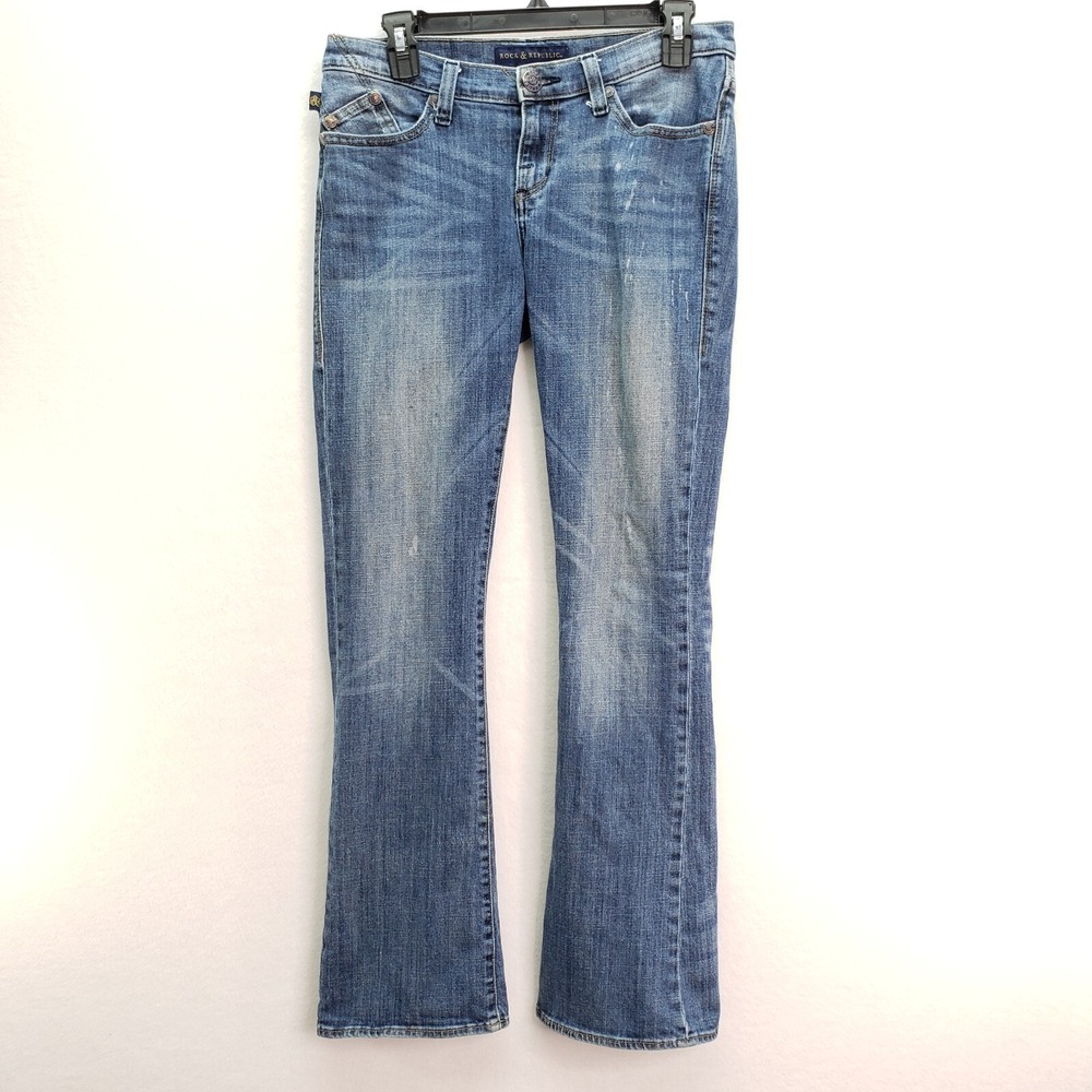 Rock & Republic Bootcut Jeans Womens 8 Distressed Denim Low Rise Medium Western